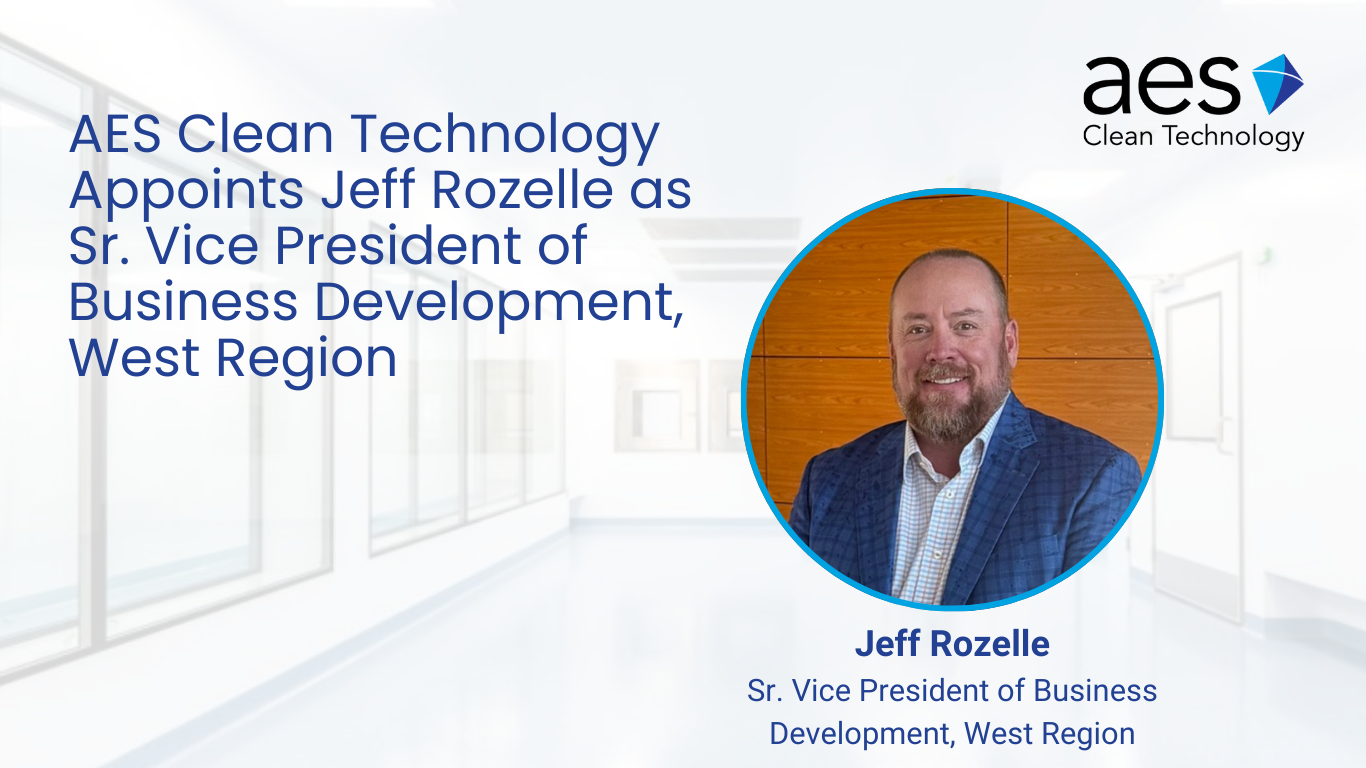 Sr. Vice President of Business Development, Western Region, Jeff Rozelle headshot in an AES modular cleanroom setting